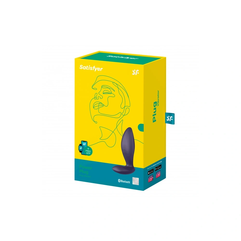 Dop Anal cu Vibratii Power Plug, Free App, Control Bluetooth, Silicon, USB, Mov, 11.3 cm, #7, Erotic24.ro