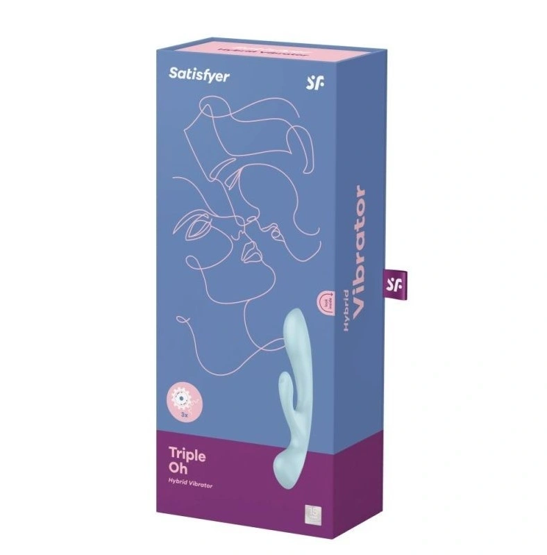 Vibrator Triple Oh 3 in 1, 12 Moduri Vibratii, Silicon, USB, Albastru, 23.5 cm, Nr. 3, Erotic24.ro