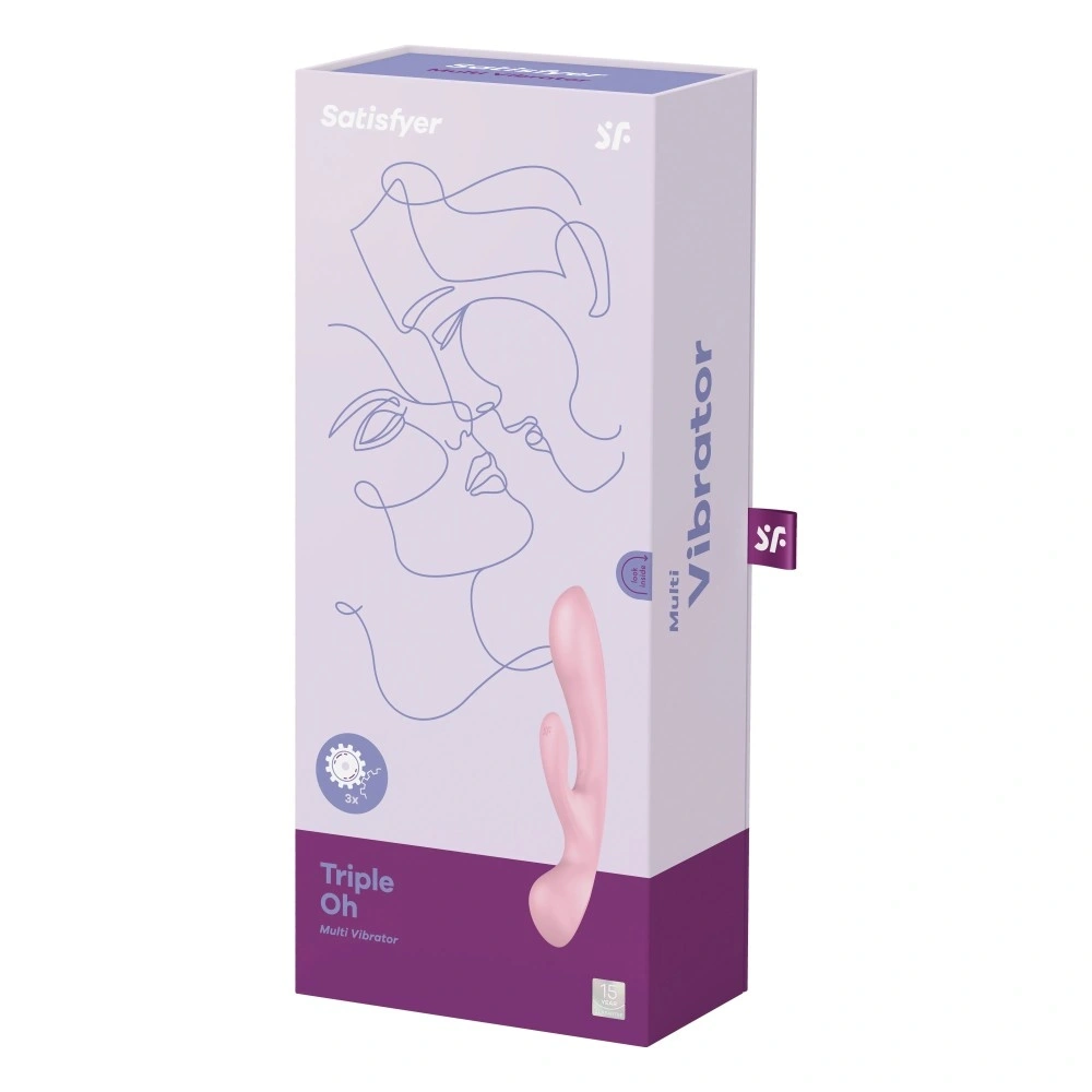 Vibrator Triple Oh 3 in 1, 12 Moduri Vibratii, Silicon, USB, Roz, 23.5 cm, Nr. 6, Erotic24.ro