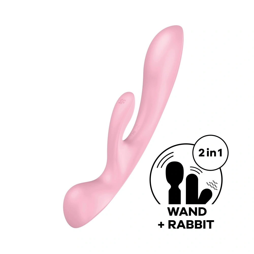 Vibrator Triple Oh 3 in 1, 12 Moduri Vibratii, Silicon, USB, Roz, 23.5 cm