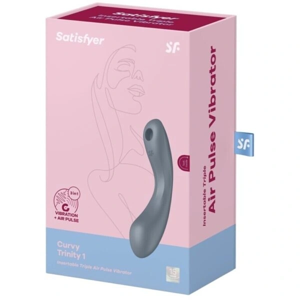 Vibrator Curvy Trinity 1, Air Pulse, 11 Programe Suctiune, 12 Programe Vibratii, Silicon, USB, Gri, 16.4 cm, #4, Erotic24.ro