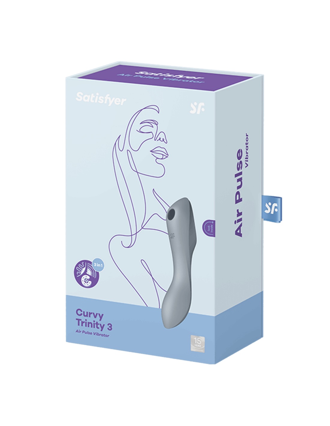 Stimulator 3 in 1 Curvy Trinity 3 Air Pulse&Vibration Silicon USB Gri, Nr. 9, Erotic24.ro