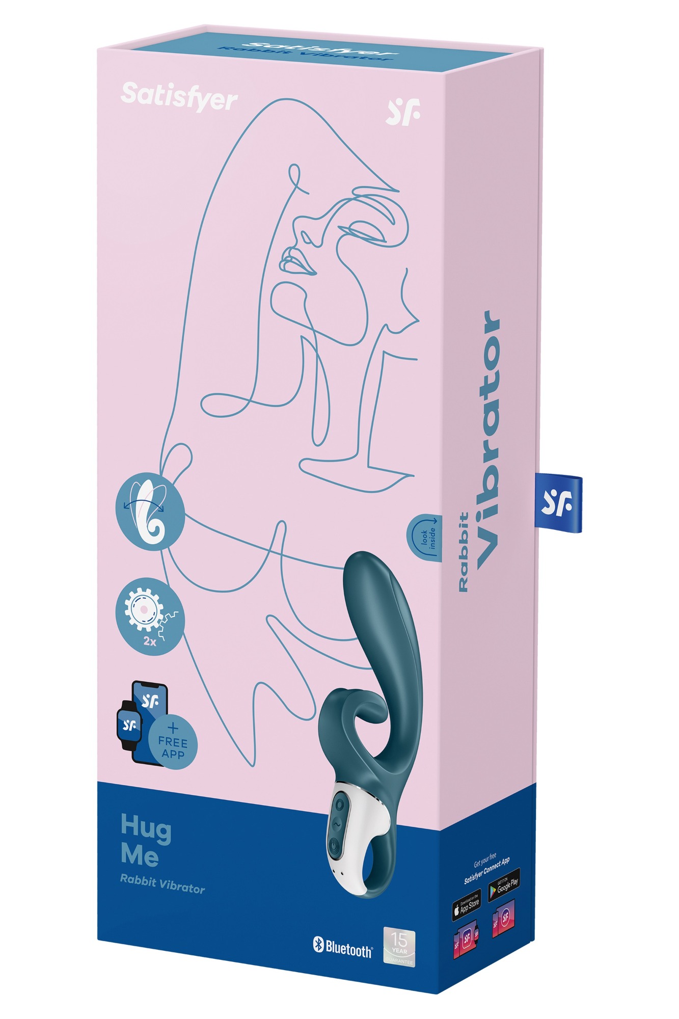 Vibrator Rabbit Hug Me Blueooth Control, Free App, Silicon, USB, Albastru, 20 cm, #7, Erotic24.ro