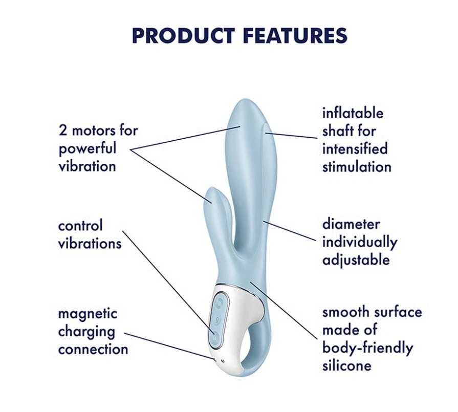 Vibrator Gonflabil Air Pump Bunny 1, 12 Moduri Vibratii, Silicon, USB, Albastru, 20.6 cm, #4, Erotic24.ro