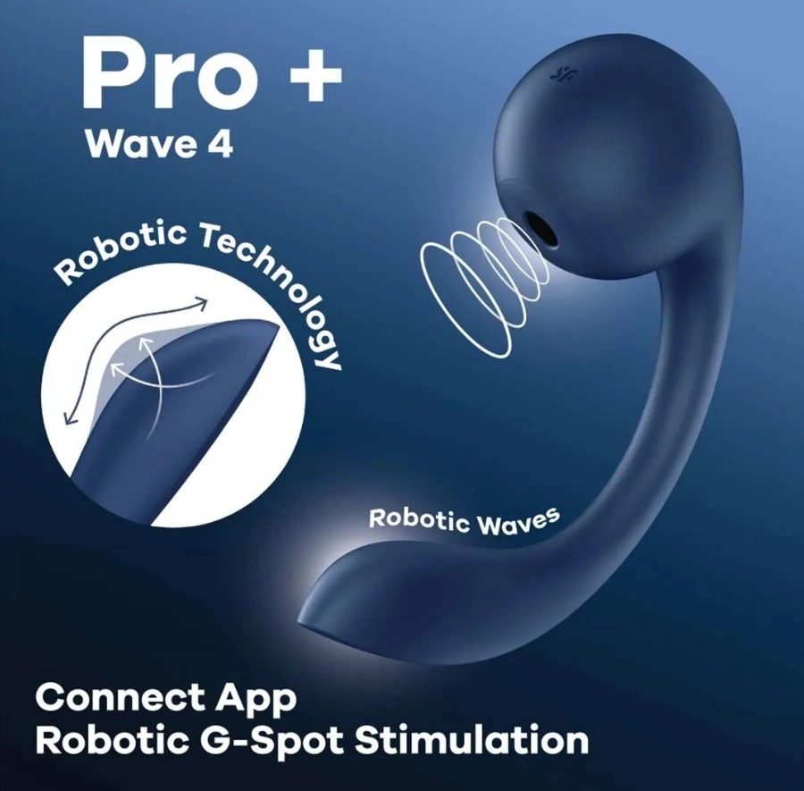 Stimulator Dual Pro+ Wave 4, Bluetooth Control, Robotic G-Spot Stimulation, Air Pulse, Silicon, USB, Albastru, #6, Erotic24.ro