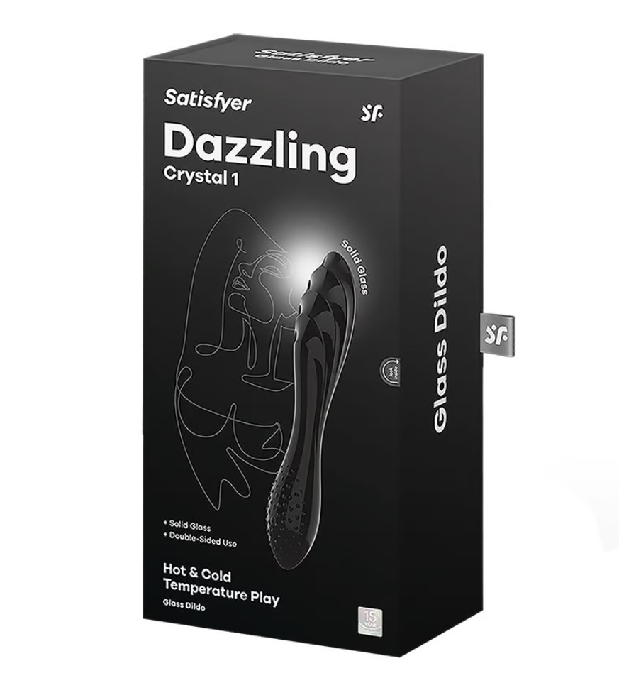 Dildo Dublu Dazzling Crystal 1, Sticla Borosilicata, Negru, 17.8 cm, Nr. 5, Erotic24.ro