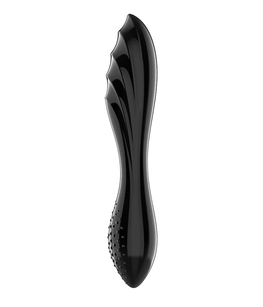 Dildo Dublu Dazzling Crystal 1, Sticla Borosilicata, Negru, 17.8 cm, Nr. 2, Erotic24.ro
