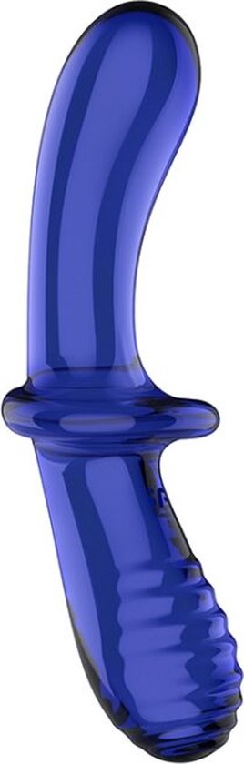 Dildo Dublu Double Crystal, Sticla Borosilicata, Albastru Deschis, 19 cm, #2, Erotic24.ro