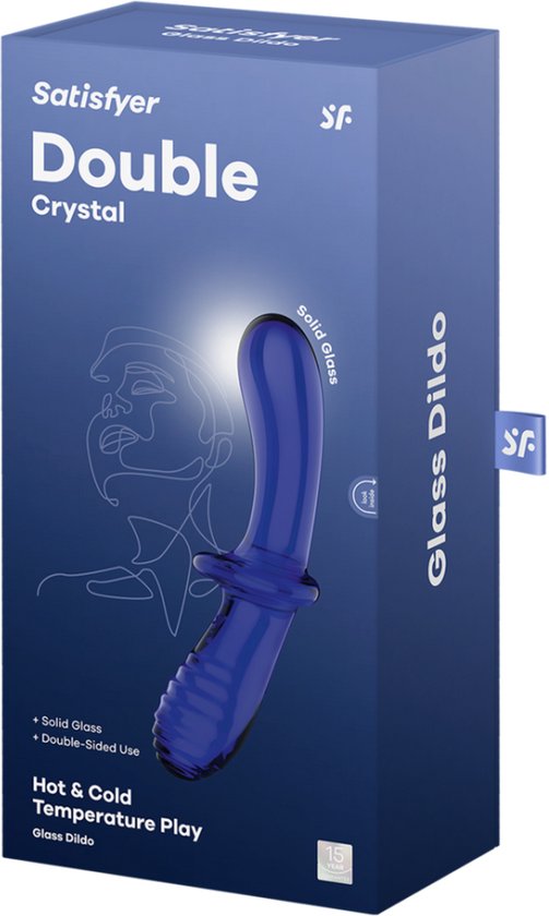 Dildo Dublu Double Crystal, Sticla Borosilicata, Albastru Deschis, 19 cm, #7, Erotic24.ro