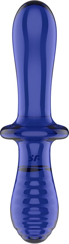 Dildo Dublu Double Crystal, Sticla Borosilicata, Albastru Deschis, 19 cm, #3, Erotic24.ro