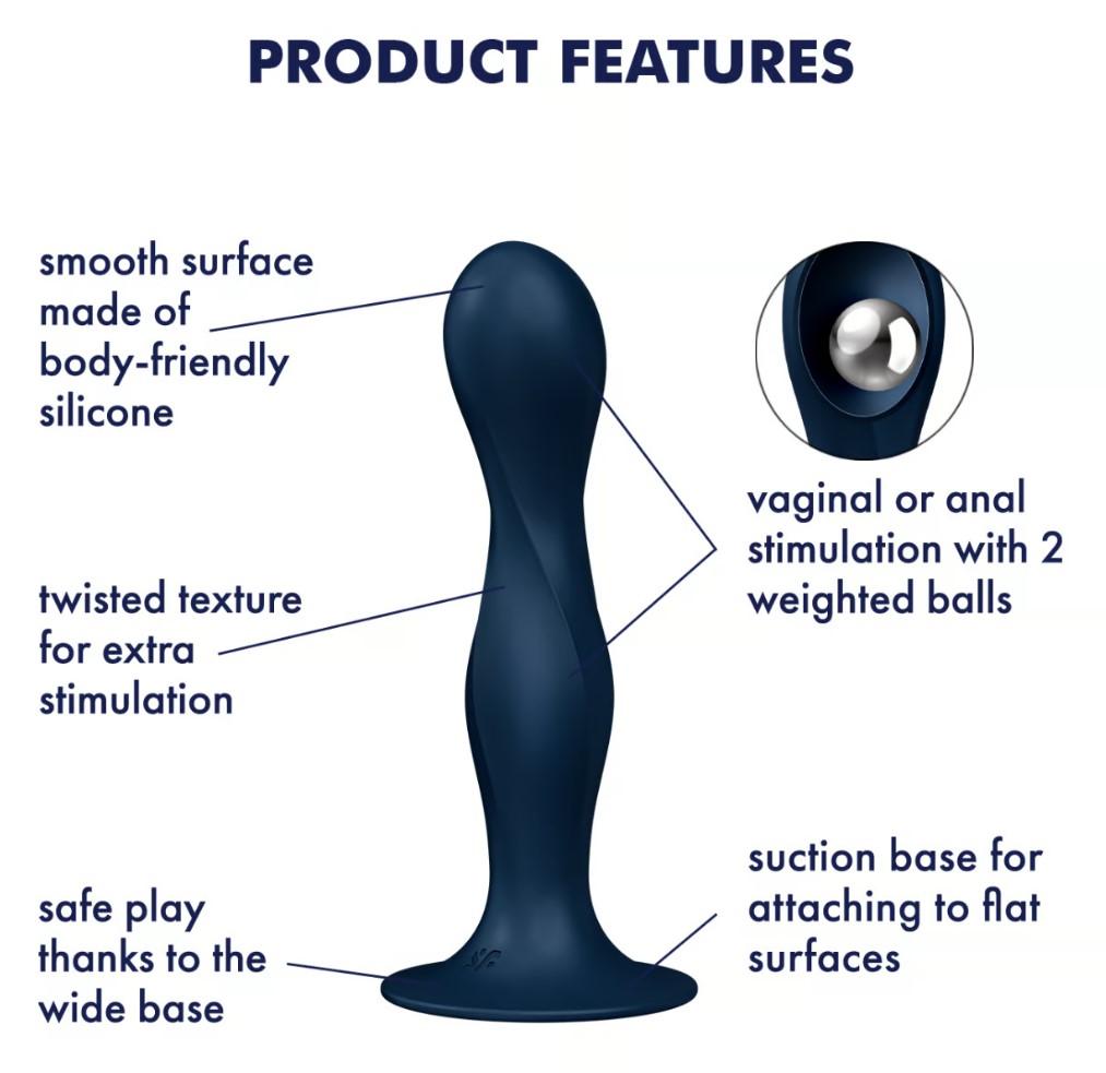 Dildo cu Bile Metalice Double Ball-R, Silicon, Albatsru Inchis, 18 cm, Nr. 4, Erotic24.ro