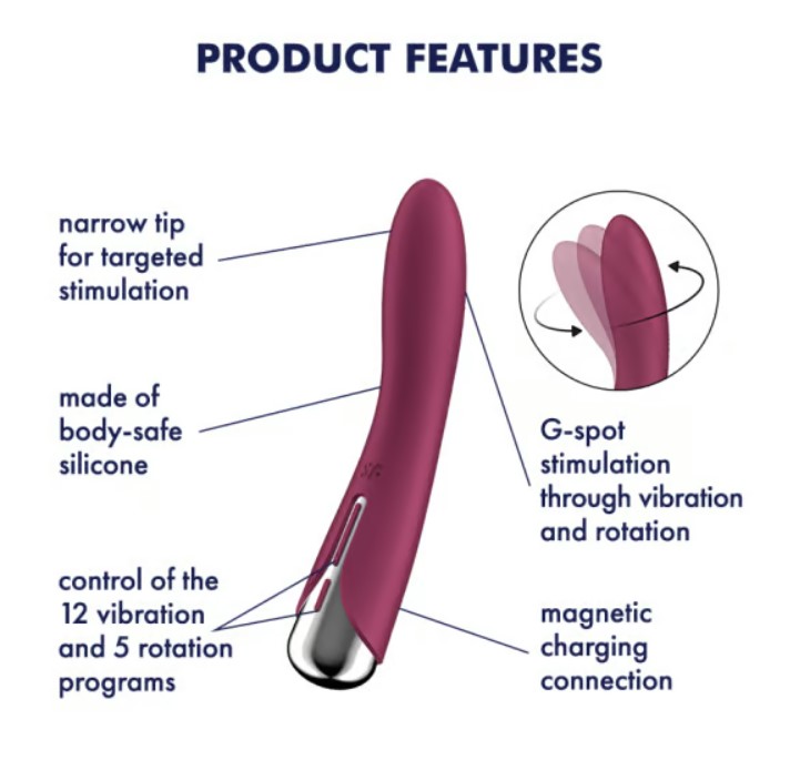 Vibrator Punctul G Spinning Vibe 1, 12 Moduri Vibratii, 5 Moduri Rotatii, Silicon, USB, Rosu, 17.5 cm, #7, Erotic24.ro