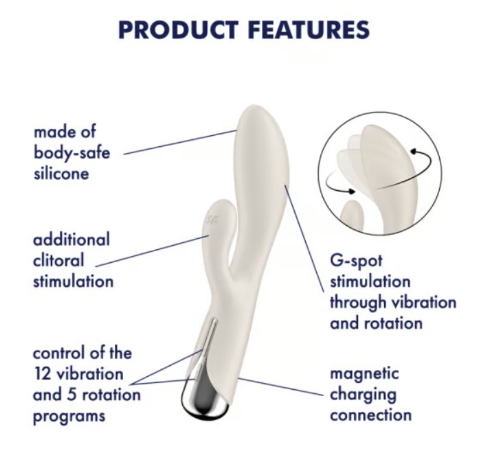 Vibrator Iepuras Spinning Rabbit 1, 12 Moduri Vibratii, 5 Moduri Rotatii, Silicon, USB, Bej, 20 cm, #7, Erotic24.ro