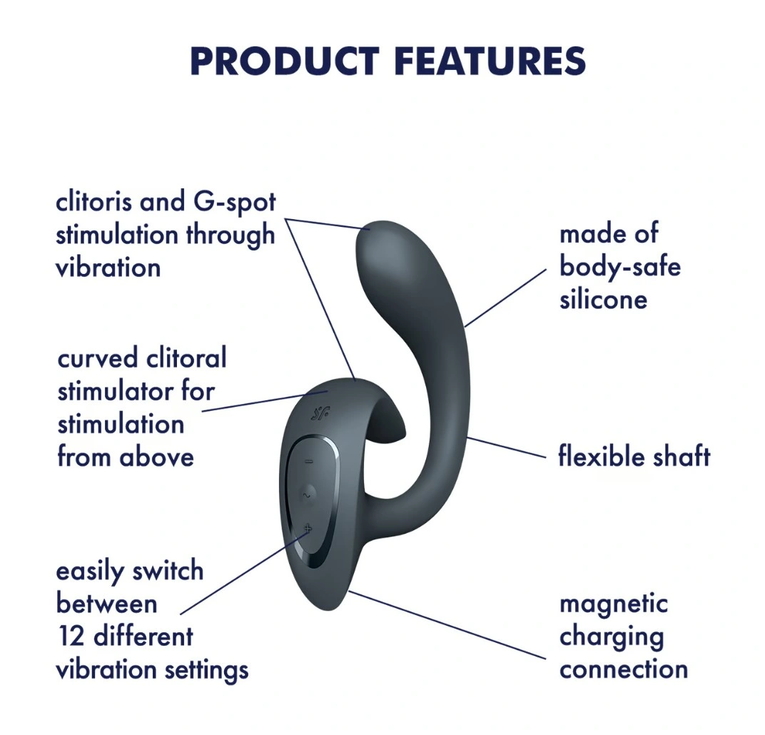 Vibrator Iepuras G for Goddess 1 Satisfyer, 12 Moduri Vibratii, Silicon, USB, Gri Inchis, 18.5 cm, #5, Erotic24.ro