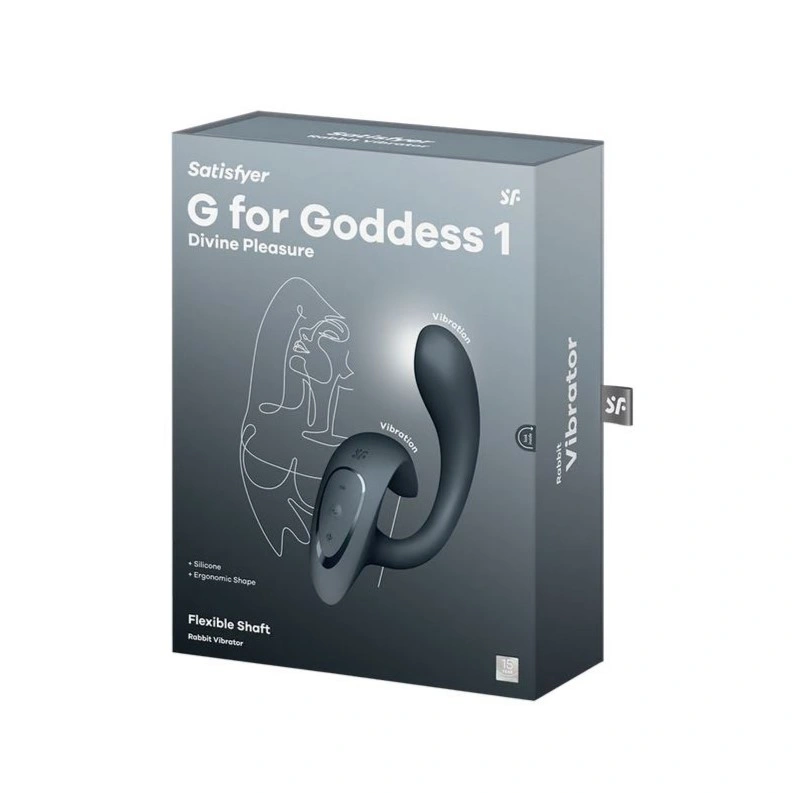 Vibrator Iepuras G for Goddess 1 Satisfyer, 12 Moduri Vibratii, Silicon, USB, Gri Inchis, 18.5 cm, #6, Erotic24.ro