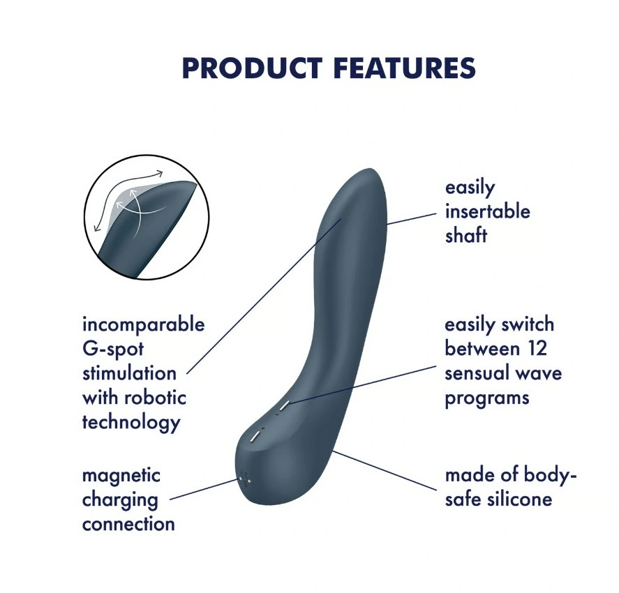 Vibrator G-Spot Wave 4, 12 Moduri Miscari Ondulatorii, Silicon, USB Magnetic, Albastru, 21 cm, Nr. 5, Erotic24.ro