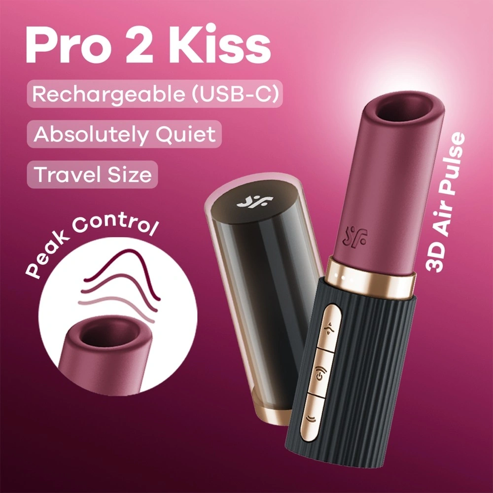 Vibrator Pro 2 Kiss, 30 Programe Suctiune, USB, Burgundy, 11.4 cm, Nr. 6, Erotic24.ro