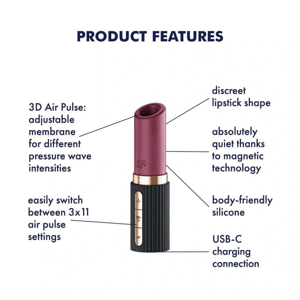 Vibrator Pro 2 Kiss, 30 Programe Suctiune, USB, Burgundy, 11.4 cm, Nr. 7, Erotic24.ro