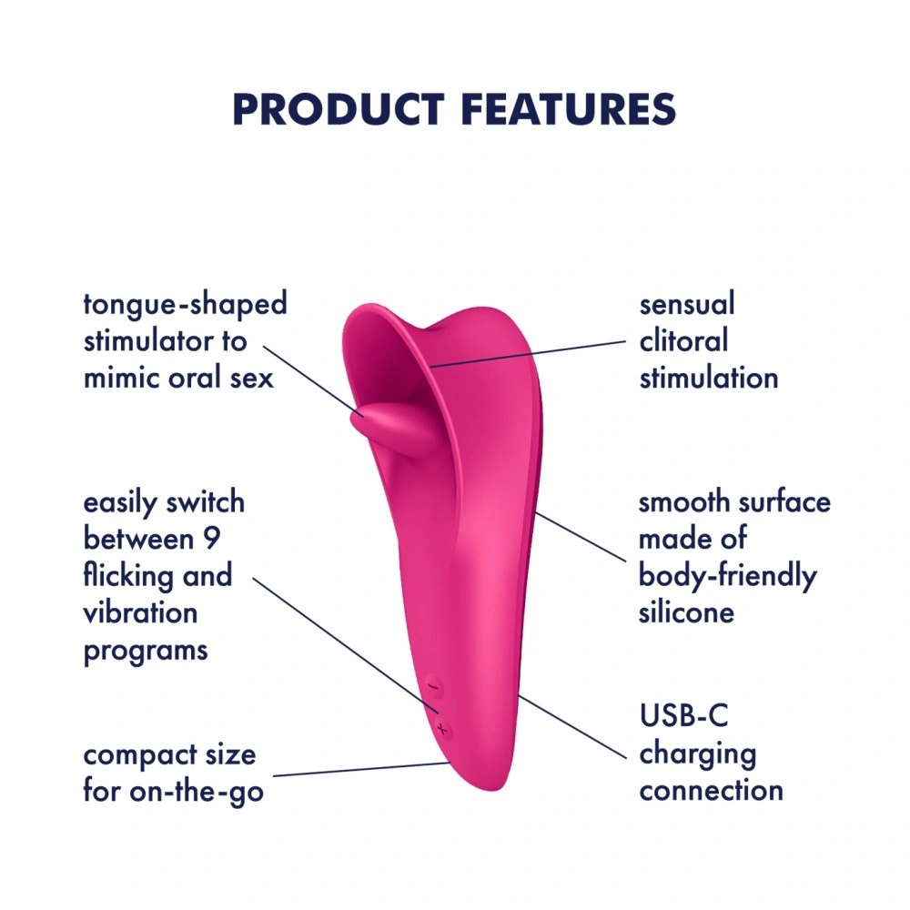 Stimulator Tongue Master, 9 Moduri Vibratii, 9 Moduri Licking, Silicon, USB, Fucsia, 14.4 cm, #5, Erotic24.ro