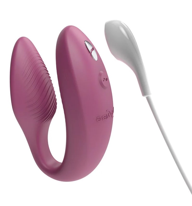 Vibrator Cuplu Sync 2, Silicon, Telecomanda Wireless, Bluetooth, Free App, USB, IPX 7, Roz, #5, Erotic24.ro