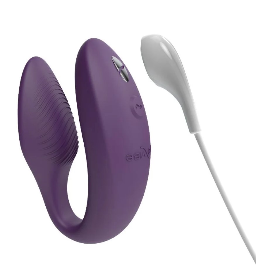 Vibrator Cuplu Sync 2, Silicon, Telecomanda Wireless, Bluetooth, Free App, USB, IPX 7, Mov, #5, Erotic24.ro