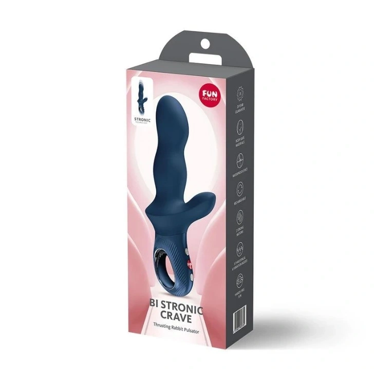 Vibrator Bi Stronic Crave Fun Factory, 8 Moduri Impingere, 6 Moduri Vibratii, Silicon, USB, Albastru Inchis, 22 cm, #4, Erotic24.ro