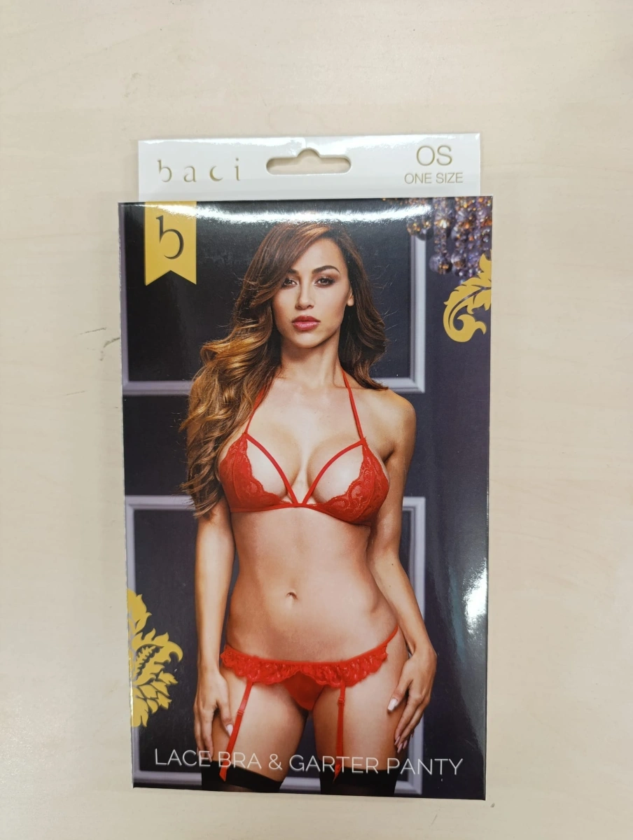 Set sutien si bikini portjartier rosu OS, #3, Erotic24.ro