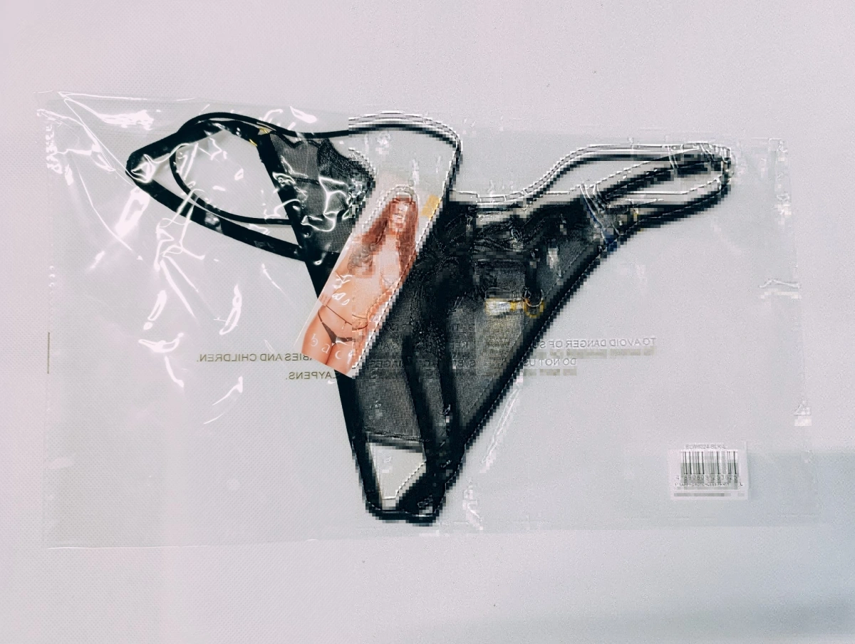 Bikini Crotchless Strappy din Dantela Florala cu Accesoriu Perla, Negru, L, Nr. 3, Erotic24.ro