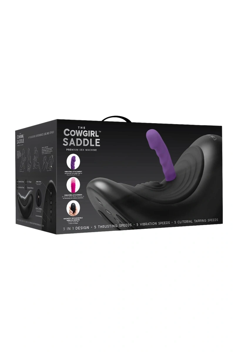 Masina de Sex The Cowgirl Saddle, Remote Control, 2 Atasamente, Silicon, USB, Negru, #17, Erotic24.ro