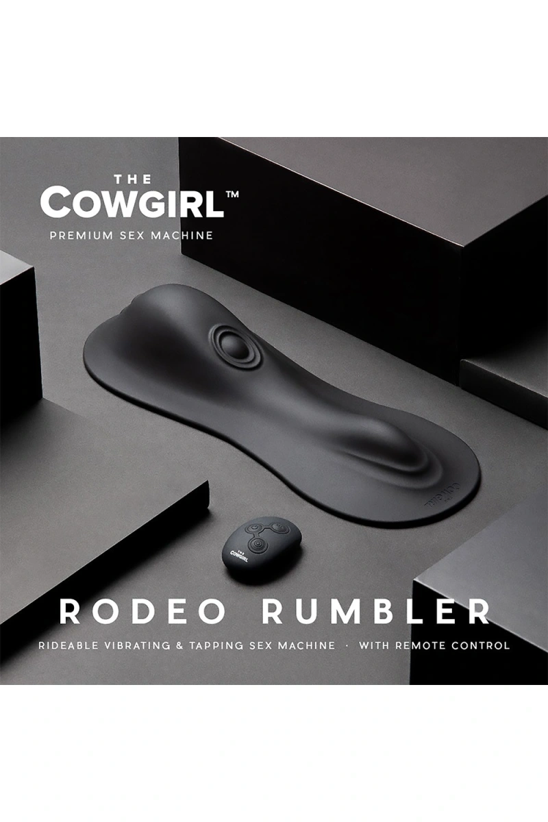 Masina de Sex The Cowgirl Rodeo Rumbler, Remote Control, 5 Moduri Vibratii, 5 Moduri Tapare, Silicon, USB, Negru, #10, Erotic24.ro