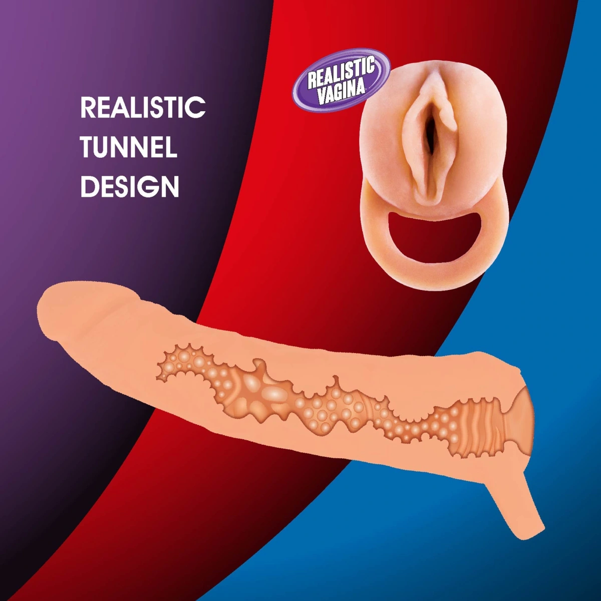 2 in 1 Prelungitor Penis si Masturbator Vagin, Soft TPR, Natural, 24 cm, Nr. 4, Erotic24.ro