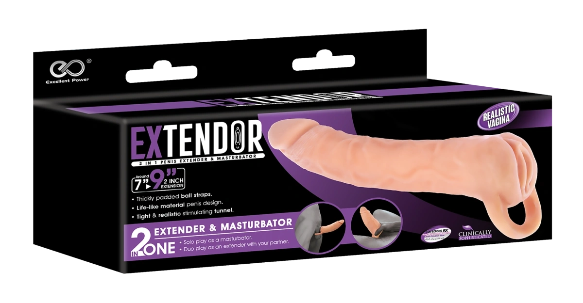 2 in 1 Prelungitor Penis si Masturbator Vagin, Soft TPR, Natural, 24 cm, Nr. 7, Erotic24.ro