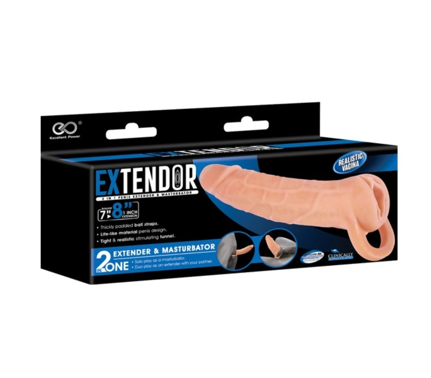 2 in 1 Prelungitor Penis si Masturbator Vagin, Soft TPR, Natural, 21 cm, Nr. 2, Erotic24.ro