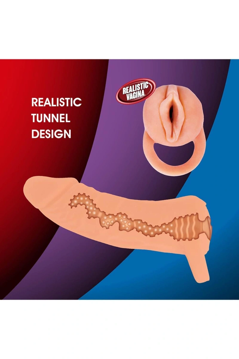 2 in 1 Prelungitor Penis si Masturbator Vagin, Soft TPR, Natural, 18.5 cm, #5, Erotic24.ro