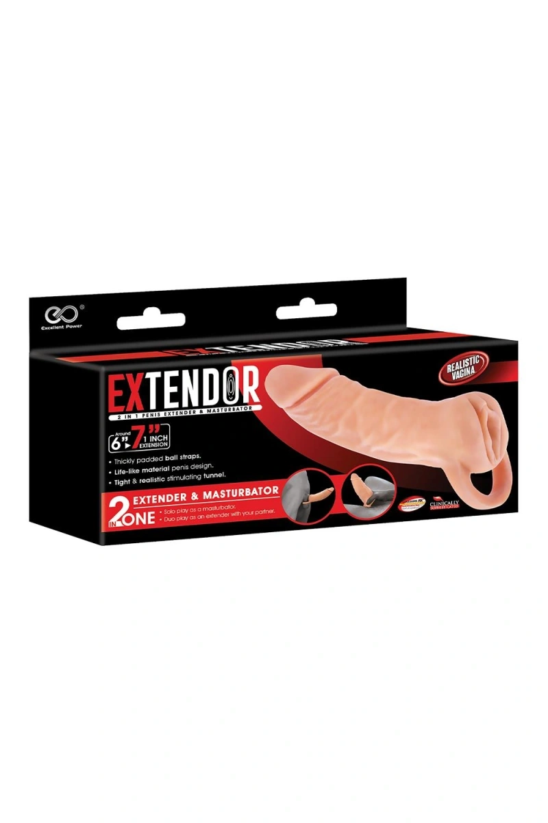 2 in 1 Prelungitor Penis si Masturbator Vagin, Soft TPR, Natural, 18.5 cm, #8, Erotic24.ro