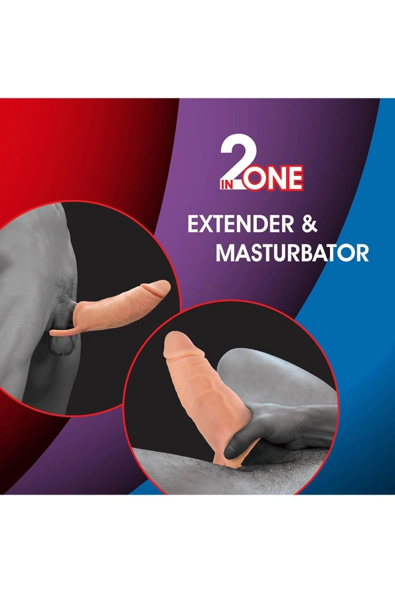 2 in 1 Prelungitor Penis si Masturbator Vagin, Soft TPR, Natural, 18.5 cm, #7, Erotic24.ro