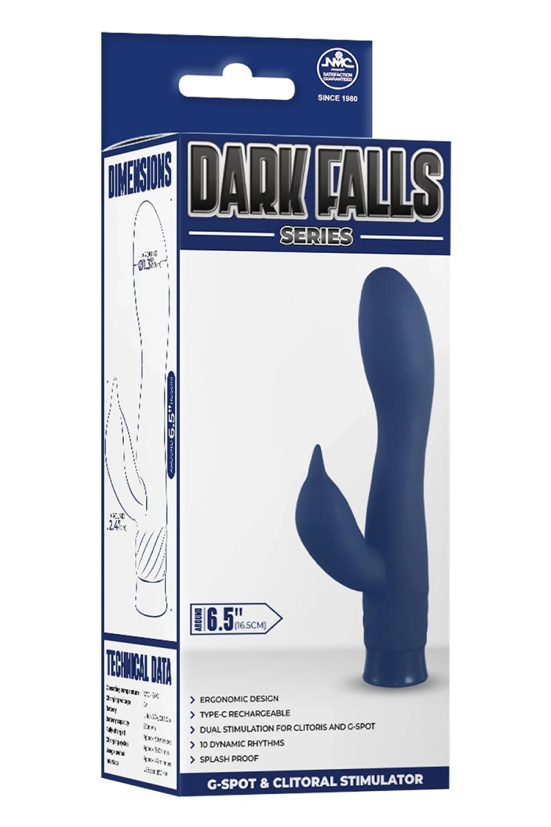 Vibrator Rabbit Dark Falls 10 Moduri Vibratii, Silicon, USB, Albastru Inchis, 16.5 cm, Nr. 4, Erotic24.ro