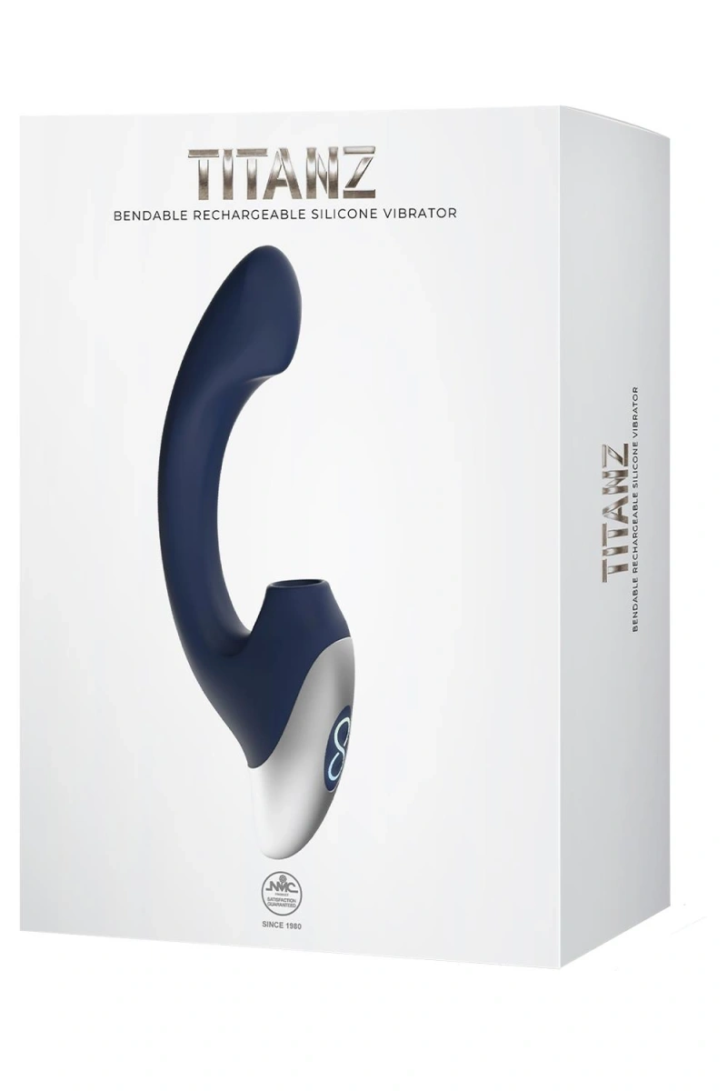 Stimulator Dublu Titanz, 10 Moduri Vibratii Puternice, 10 Moduri Pulsatii, Silicon, USB, Albastru Inchis, 20.50 cm, #15, Erotic24.ro