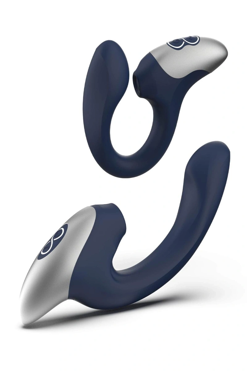Stimulator Dublu Titanz, 10 Moduri Vibratii Puternice, 10 Moduri Pulsatii, Silicon, USB, Albastru Inchis, 20.50 cm, #3, Erotic24.ro