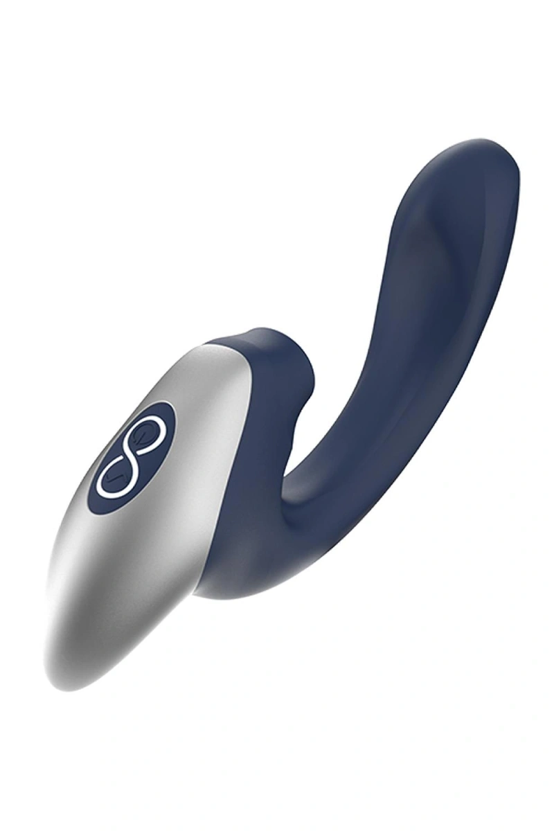 Stimulator Dublu Titanz, 10 Moduri Vibratii Puternice, 10 Moduri Pulsatii, Silicon, USB, Albastru Inchis, 20.50 cm, #5, Erotic24.ro