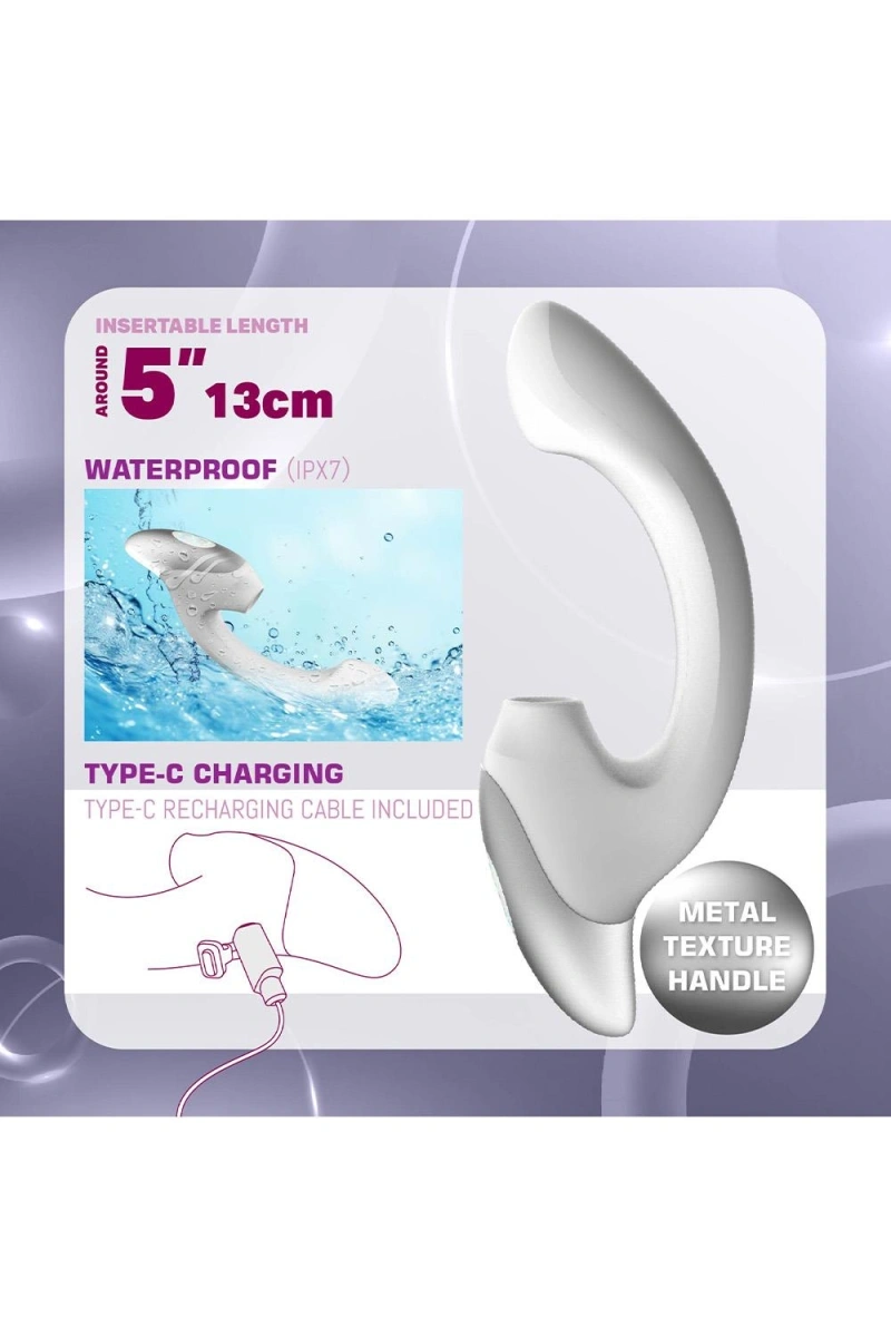 Stimulator Dublu Titanz, 10 Moduri Vibratii Puternice, 10 Moduri Pulsatii, Silicon, USB, Albastru Inchis, 20.50 cm, #14, Erotic24.ro