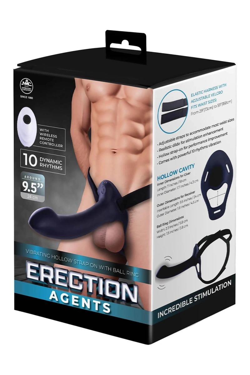 Strap-on cu 10 Moduri Vibratii, Remote Control, USB, Silicon, Negru, 24.1 cm, Nr. 6, Erotic24.ro