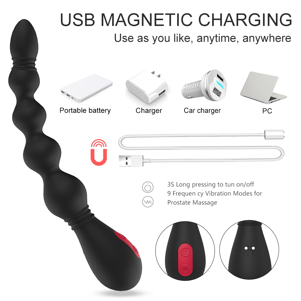 Bile Anale Nighty, 9 Moduri Vibratii, Silicon, USB, Negru, 21 cm, Guilty Toys, #6, Erotic24.ro