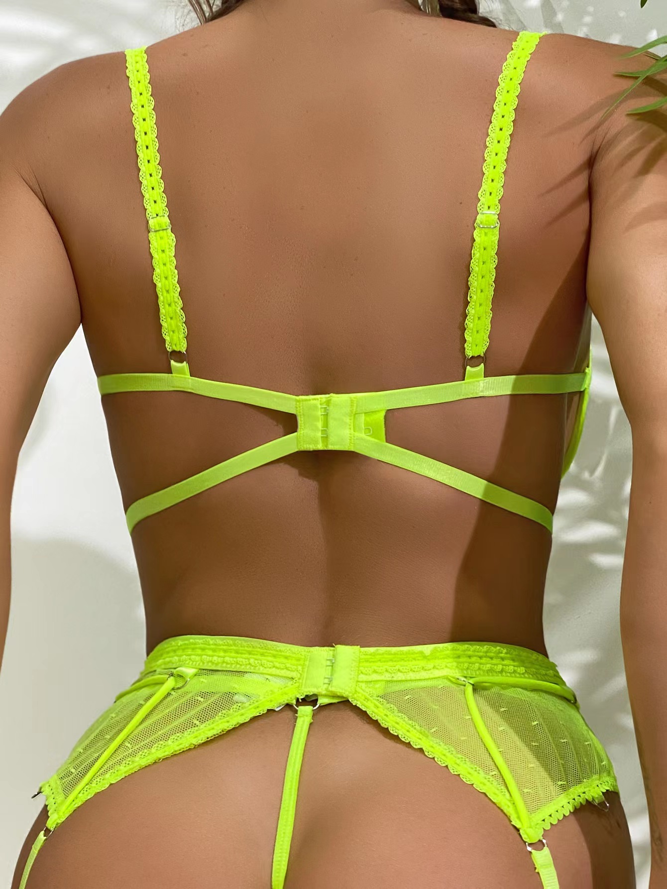 Set 4 Piese Lenjerie, Verde Neon, M, JGF Lingerie, #6, Erotic24.ro