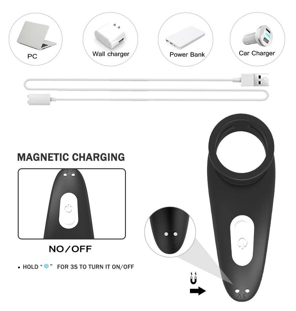 Inel Dublu pentru Penis 9 Moduri Vibratii Silicon USB Negru Passion Labs, Nr. 13, Erotic24.ro