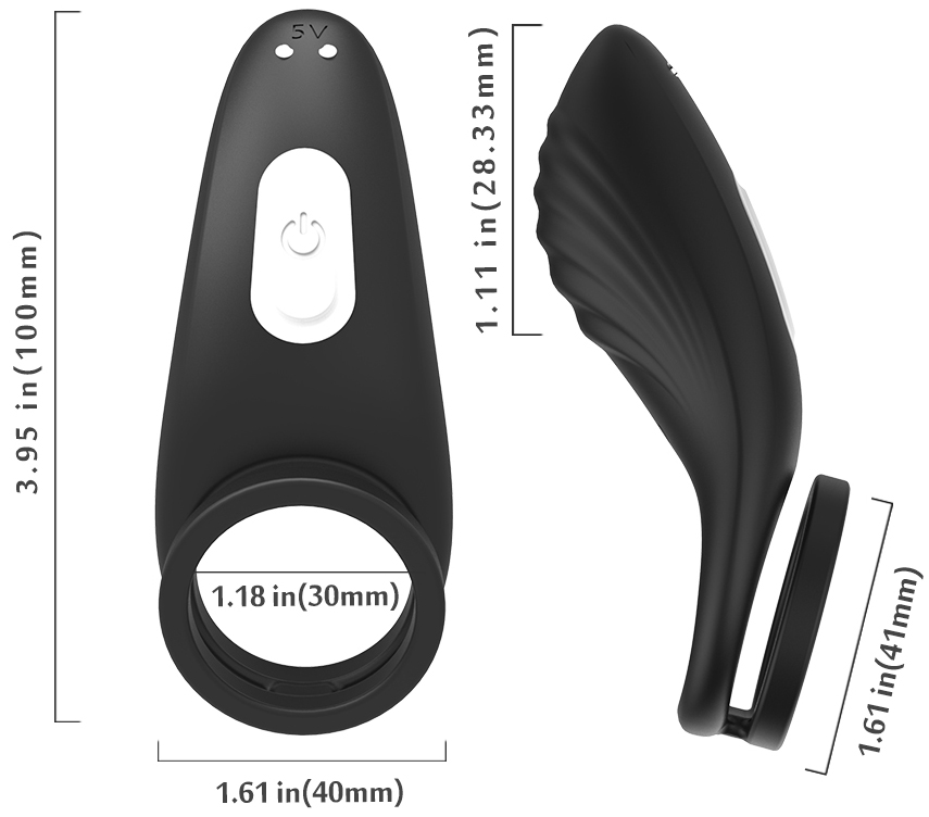 Inel Dublu pentru Penis 9 Moduri Vibratii Silicon USB Negru Passion Labs, Nr. 14, Erotic24.ro