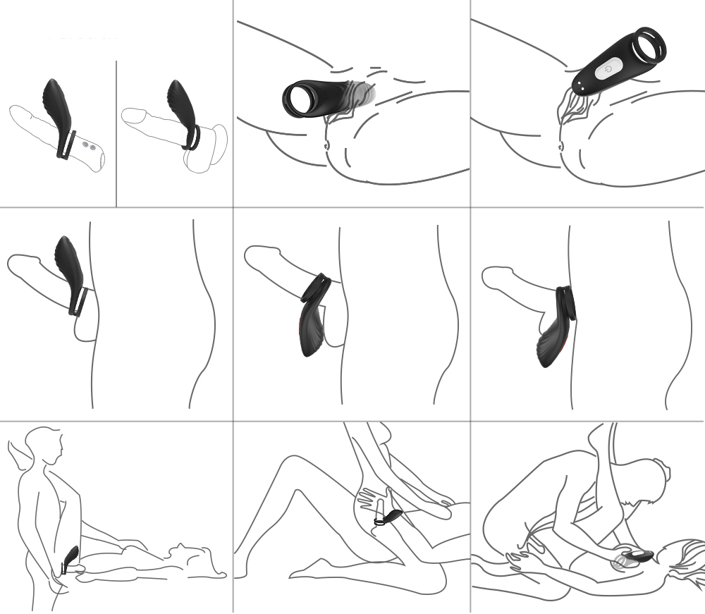 Inel Dublu pentru Penis 9 Moduri Vibratii Silicon USB Negru Passion Labs, Nr. 5, Erotic24.ro