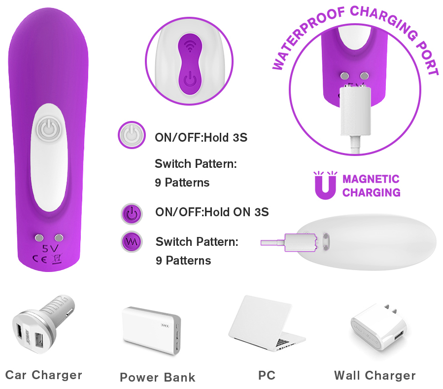 Vibrator Couple's Fun Remote Control Silicon 9 Functii Vibratii USB Mov Mokko Toys, #13, Erotic24.ro