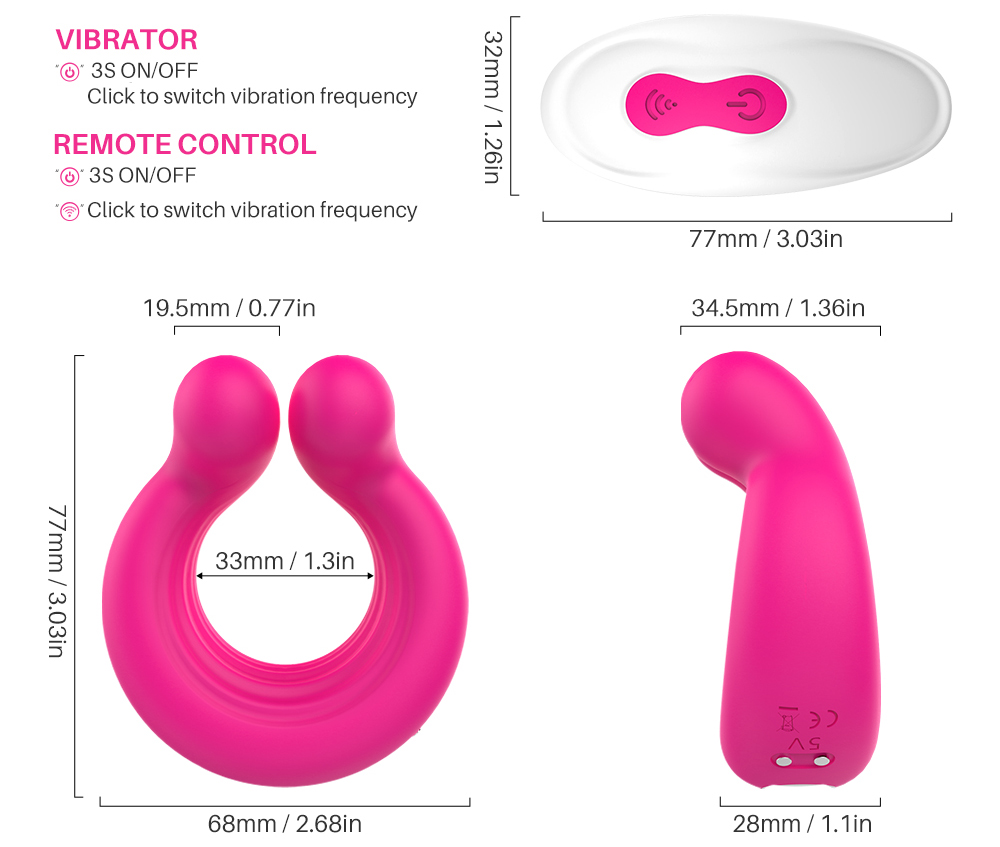 Stimulator Adonis, 9 Moduri Vibratii, Remote Control, Silicon, USB, Roz, Passion Labs, Nr. 8, Erotic24.ro