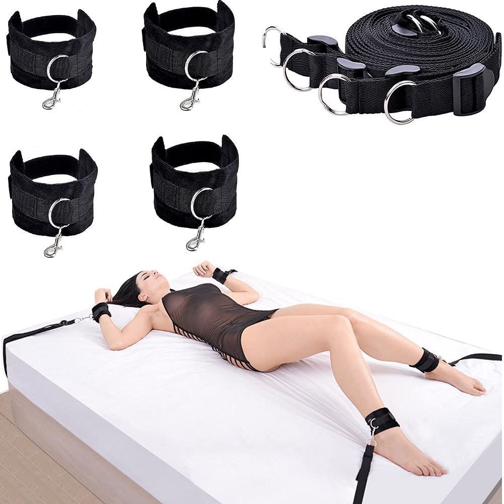 Set Bed Restraint Maini si Picioare pentru Pat Negru Guilty Toys, #2, Erotic24.ro